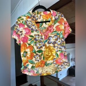 Jams World Women’s XS Hawaiian Button Up Shirt Floral Ginger